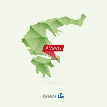 Green gradient low poly map of Greece with capital Athens Stock Illustration