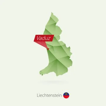 Green gradient low poly map of Liechtenstein with capital Vaduz Stock Illustration