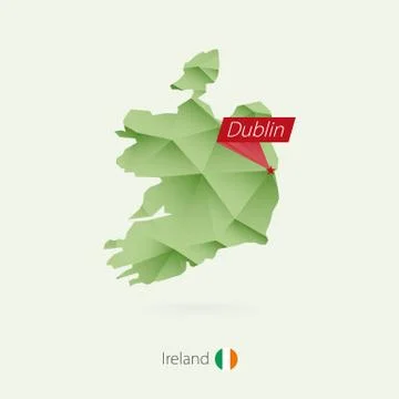 Green gradient low poly map of Ireland with capital Dublin Stock Illustration