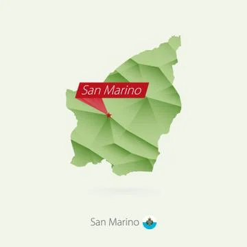 Green gradient low poly map of San Marino with capital San Marino Stock Illustration
