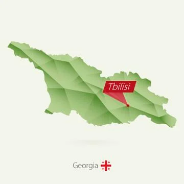Green gradient low poly map of Georgia with capital Tbilisi Stock Illustration
