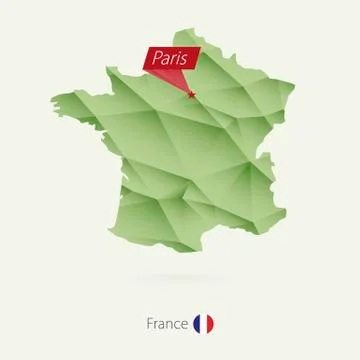 Green gradient low poly map of France with capital Paris Stock Illustration