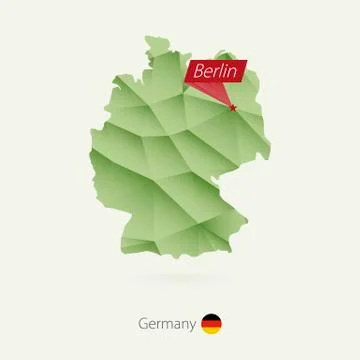Green gradient low poly map of Germany with capital Berlin Stock Illustration