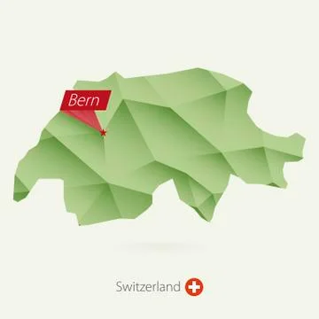 Green gradient low poly map of Switzerland with capital Bern Stock Illustration