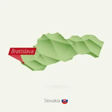 Green gradient low poly map of Slovakia with capital Bratislava. Stock Illustration