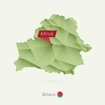 Green gradient low poly map of Belarus with capital Minsk Stock Illustration