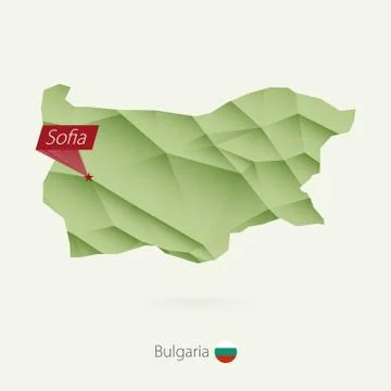 Green gradient low poly map of Bulgaria with capital Sofia Stockillustratie