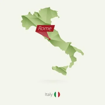 Green gradient low poly map of Italy with capital Rome Stock Illustration