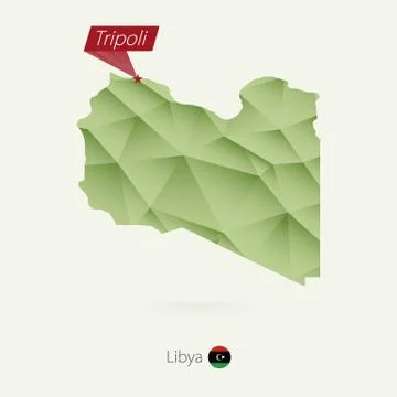 Green gradient low poly map of Libya with capital Tripoli Stock Illustration
