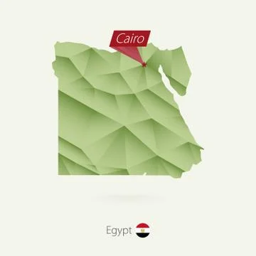 Green gradient low poly map of Egypt with capital Cairo Stock Illustration