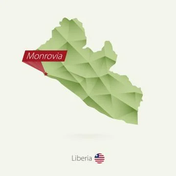 Green gradient low poly map of Liberia with capital Monrovia Stock Illustration