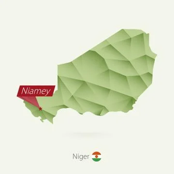 Green gradient low poly map of Niger with capital Niamey Stock Illustration
