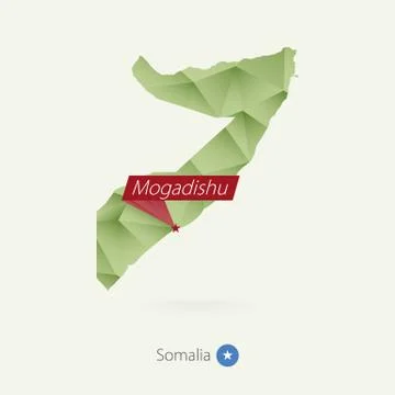 Green gradient low poly map of Somalia with capital Mogadishu Stock Illustration