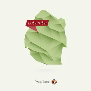 Green gradient low poly map of Swaziland with capital Lobamba Stock Illustration