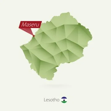 Green gradient low poly map of Lesotho with capital Maseru Stock Illustration