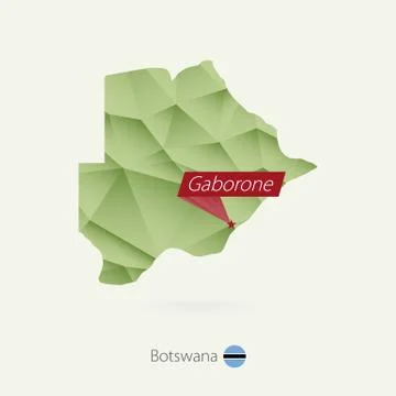 Green gradient low poly map of Botswana with capital Gaborone Stock Illustration