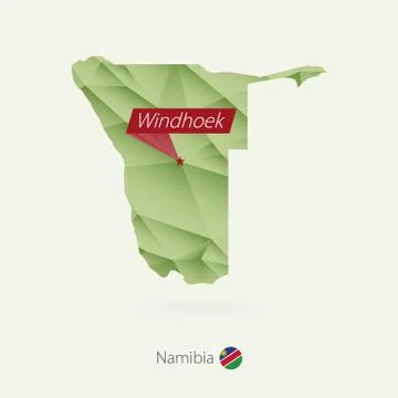 Green gradient low poly map of Namibia with capital Windhoek Stock Illustration
