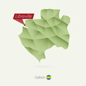 Green gradient low poly map of Gabon with capital Libreville Stock Illustration
