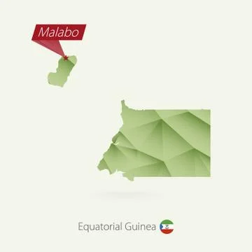 Green gradient low poly map of Equatorial Guinea with capital Malabo Stock Illustration