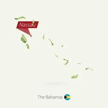 Green gradient low poly map of The Bahamas with capital Nassau Stock Illustration