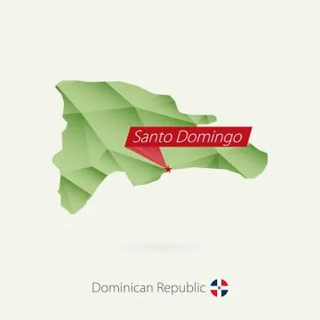 Green gradient low poly map of Dominican Republic with capital Santo Domingo Stock Illustration