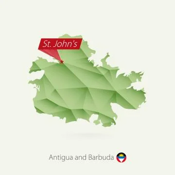 Green gradient low poly map of Antigua and Barbuda with capital St. John's Stock Illustration
