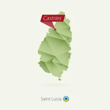 Green gradient low poly map of Saint Lucia with capital Castries Stock Illustration