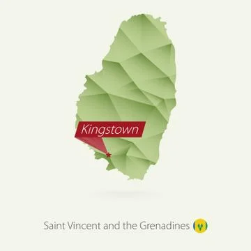 Green gradient low poly map of Saint Vincent and the Grenadines with capital  Stock Illustration