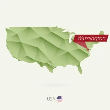 Green gradient low poly map of USA with capital Washington Stock Illustration