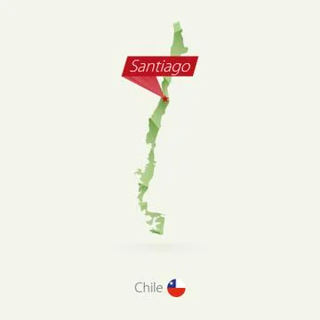 Green gradient low poly map of Chile with capital Santiago Stock Illustration