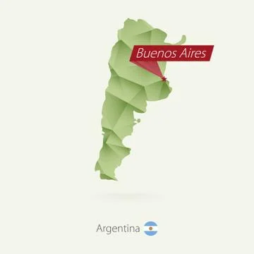Green gradient low poly map of Argentina with capital Buenos Aires Stock Illustration