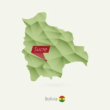 Green gradient low poly map of Bolivia with capital Sucre Stock Illustration