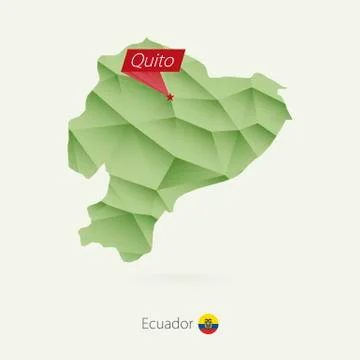 Green gradient low poly map of Ecuador with capital Quito Stock Illustration