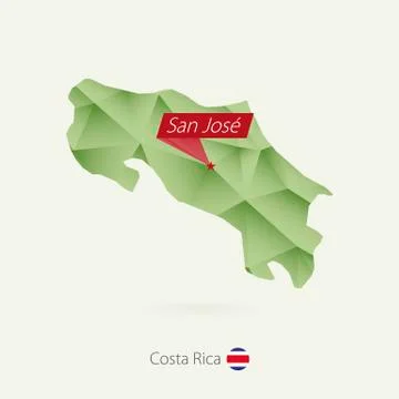 Green gradient low poly map of Costa Rica with capital San Jose Stock Illustration