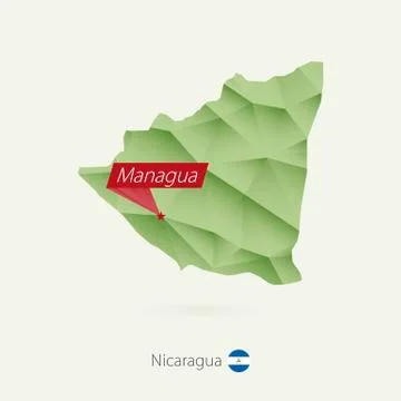 Green gradient low poly map of Nicaragua with capital Managua. Stock Illustration