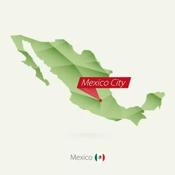 Green gradient low poly map of Mexico with capital Mexico City Stock Illustration