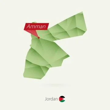 Green gradient low poly map of Jordan with capital Amman Stock Illustration