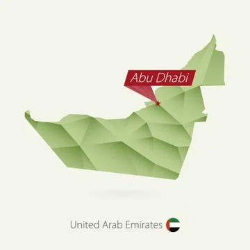 Green gradient low poly map of United Arab Emirates with capital Abu Dhabi Stock Illustration