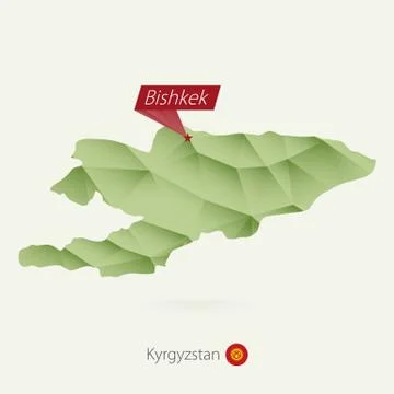 Green gradient low poly map of Kyrgyzstan with capital Bishkek Stock Illustration