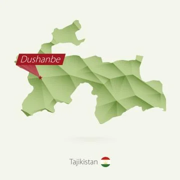 Green gradient low poly map of Tajikistan with capital Dushanbe Stock Illustration