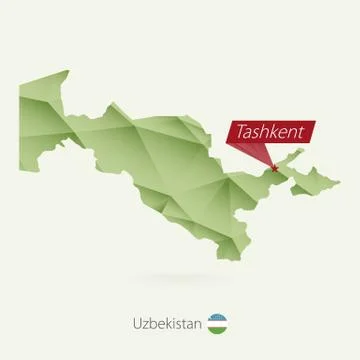 Green gradient low poly map of Uzbekistan with capital Tashkent Stock Illustration