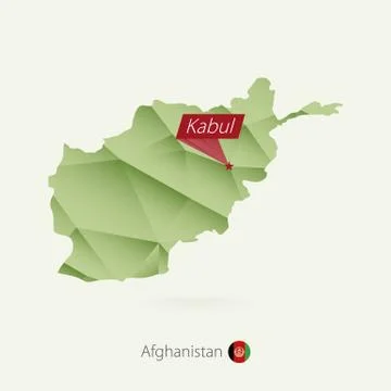 Green gradient low poly map of Afghanistan with capital Kabul Stock Illustration
