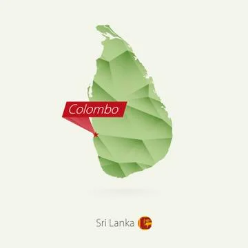 Green gradient low poly map of Sri Lanka with capital Colombo Stock Illustration