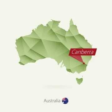 Green gradient low poly map of Australia with capital Canberra Stock Illustration