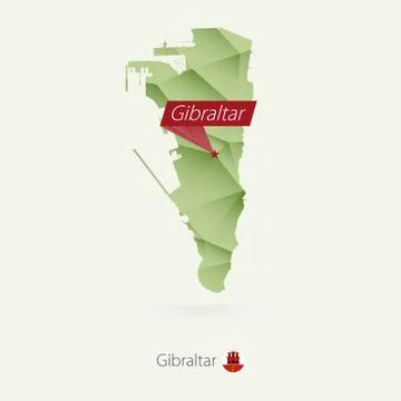 Green gradient low poly map of Gibraltar with capital Gibraltar Stock Illustration