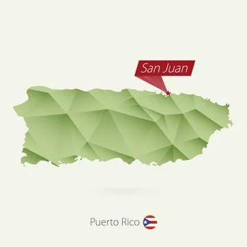 Green gradient low poly map of Puerto Rico with capital San Juan Stock Illustration