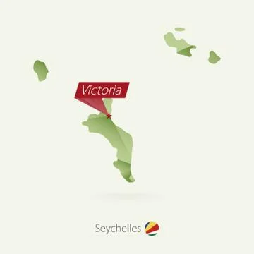 Green gradient low poly map of Seychelles with capital Victoria Stock Illustration