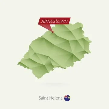 Green gradient low poly map of Saint Helena with capital Jamestown Stock Illustration