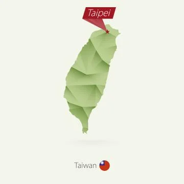 Green gradient low poly map of Taiwan with capital Taipei Stock Illustration