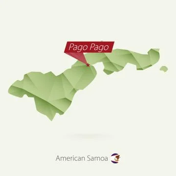 Green gradient low poly map of American Samoa with capital Pago Pago Stock Illustration